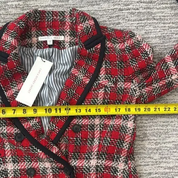 NWT VERONICA BEARD HARRIET CUTAWAY DICKEY BLAZER JACKET PLAID CHECK TWEED RED 8 - Picture 10 of 15